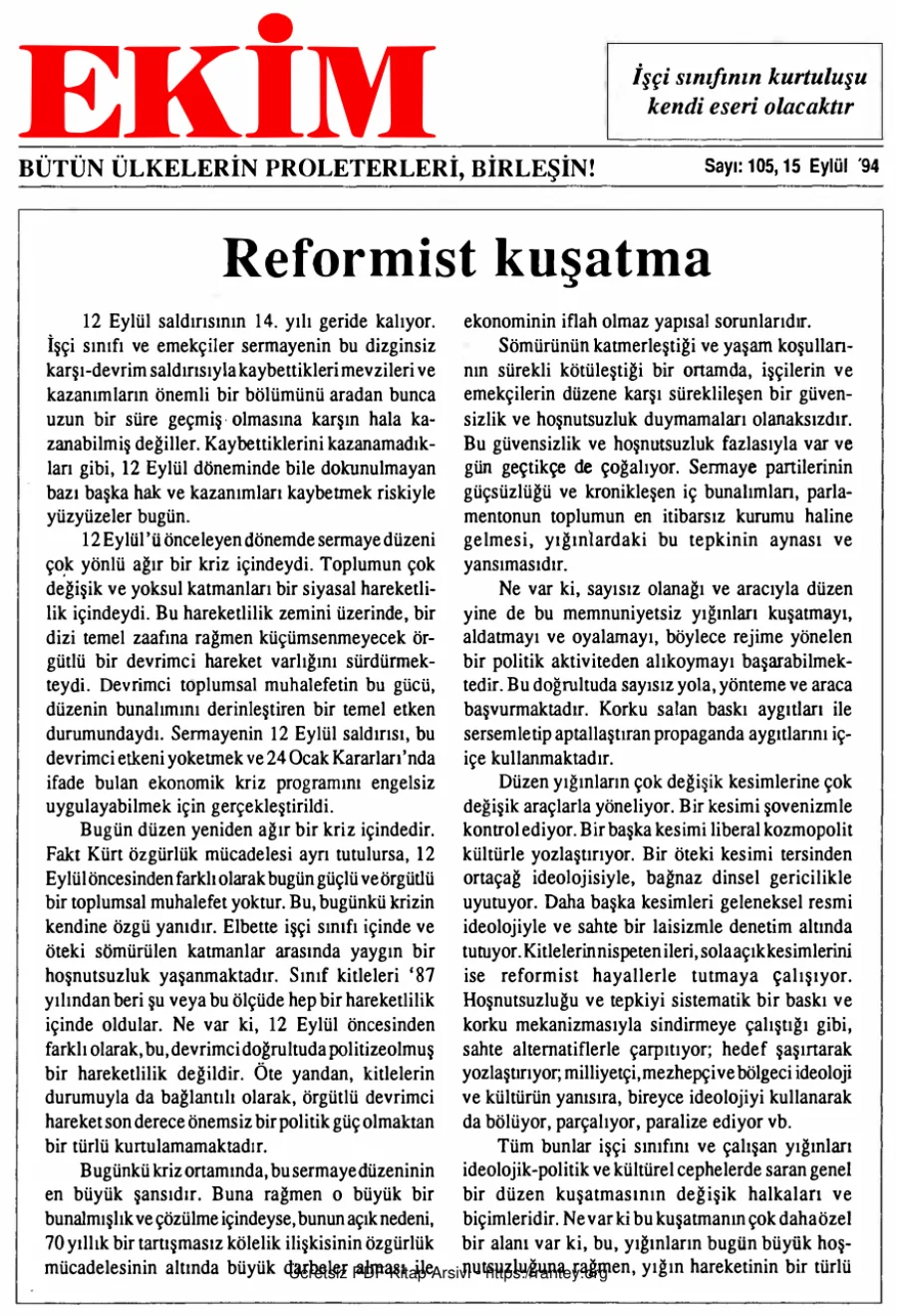 Ekim Sayı 105 - 15 Eylül 1994 kapak görseli