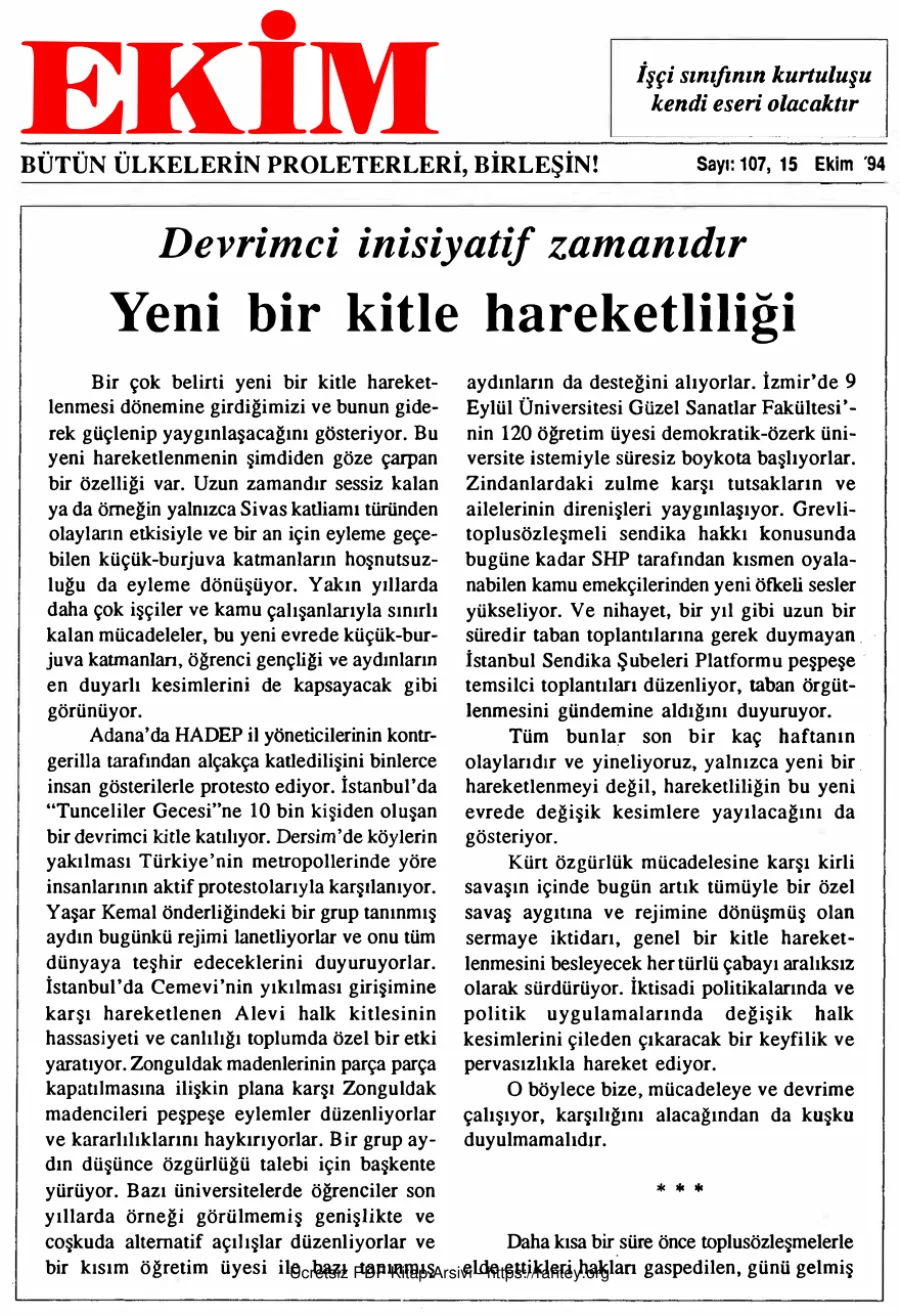 Ekim Sayı 107 - 15 Ekim 1994 kapak görseli