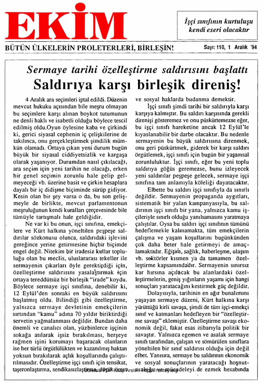 Ekim Sayı 110 - 01 Aralık 1994 kapak görseli