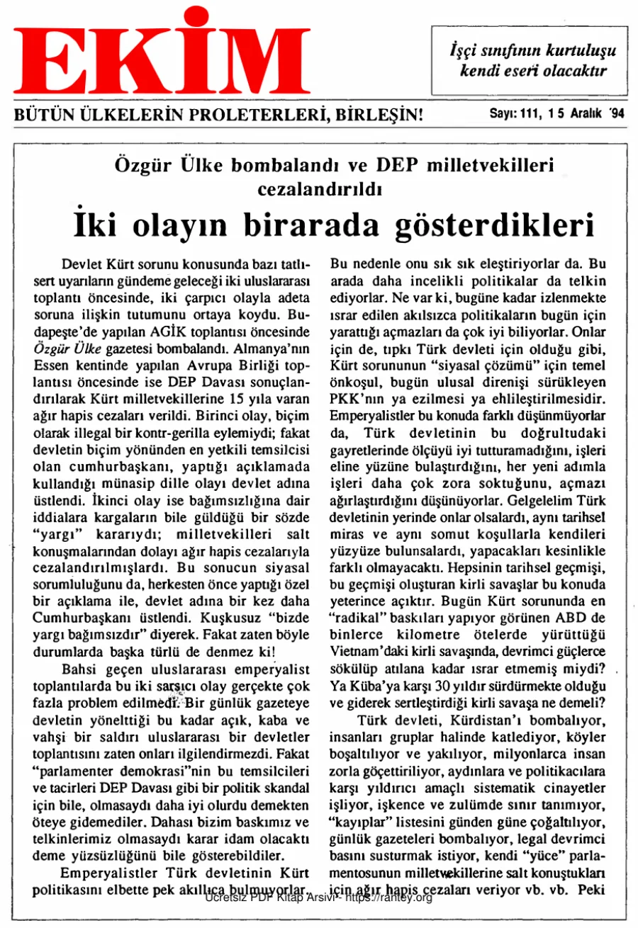 Ekim Sayı 111 - 15 Aralık 1994 kapak görseli