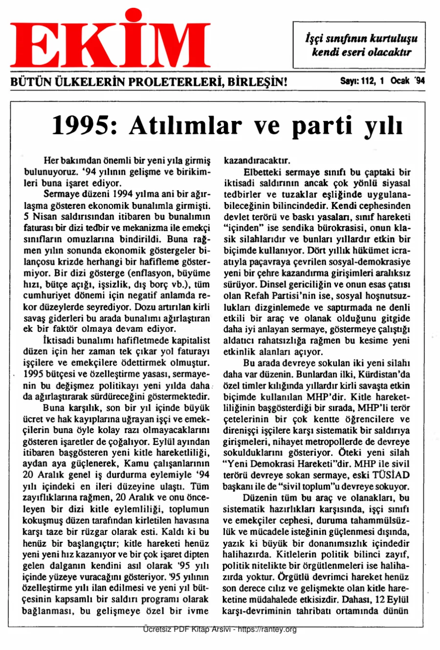 Ekim Sayı 112 - 01 Ocak 1995 kapak görseli