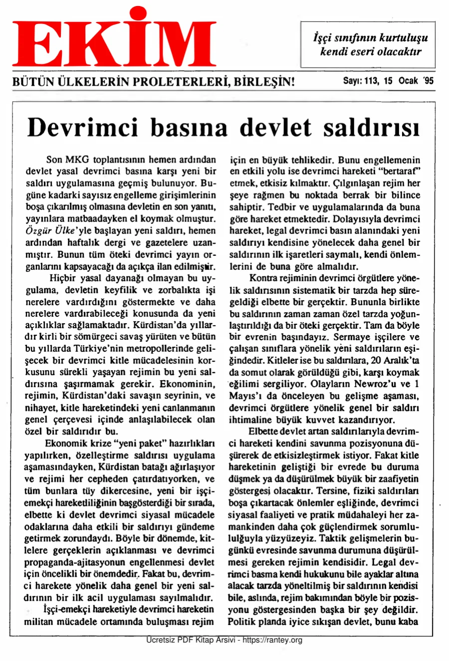 Ekim Sayı 113 - 15 Ocak 1995 kapak görseli