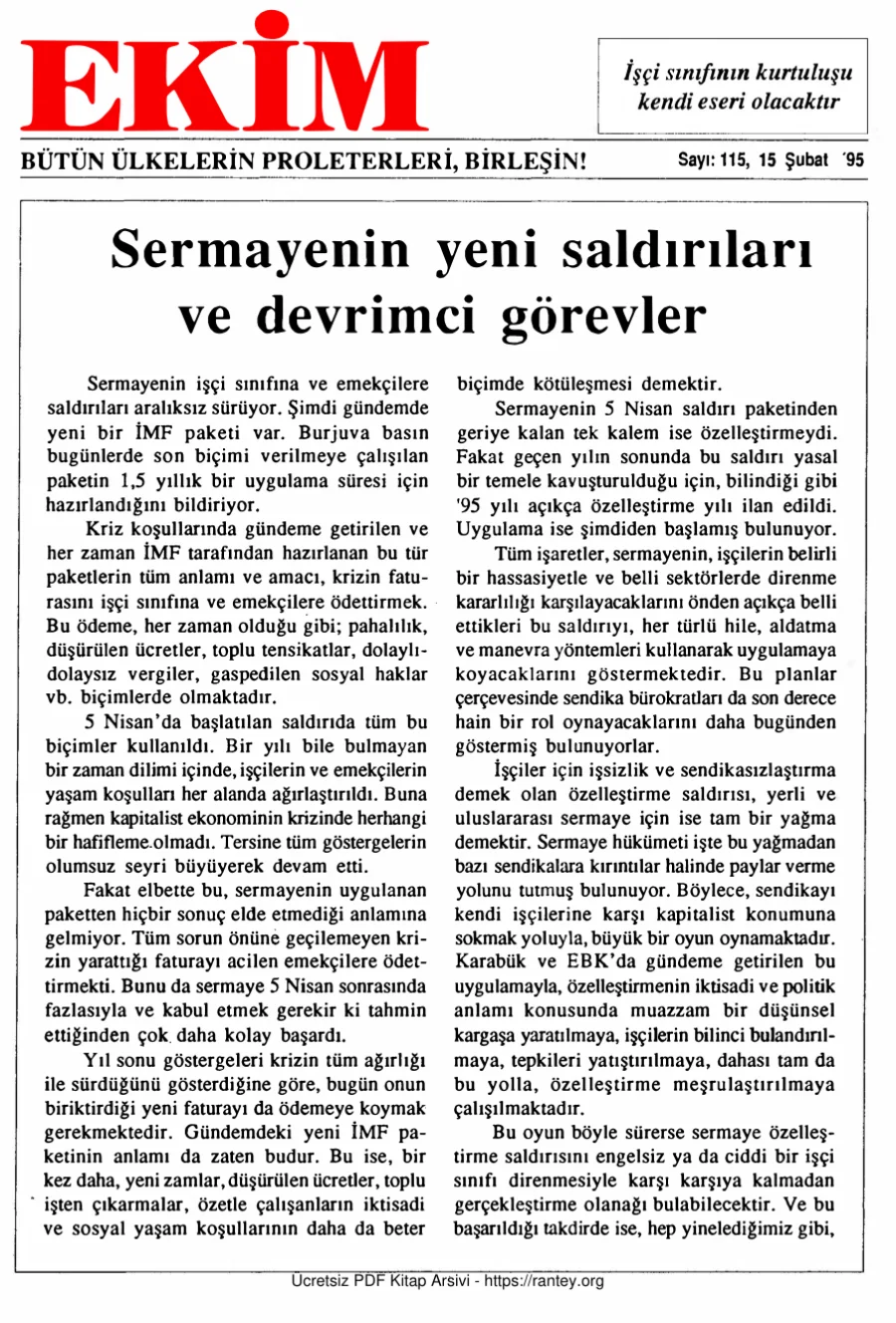 Ekim Sayı 115 - 15 Şubat 1995 kapak görseli