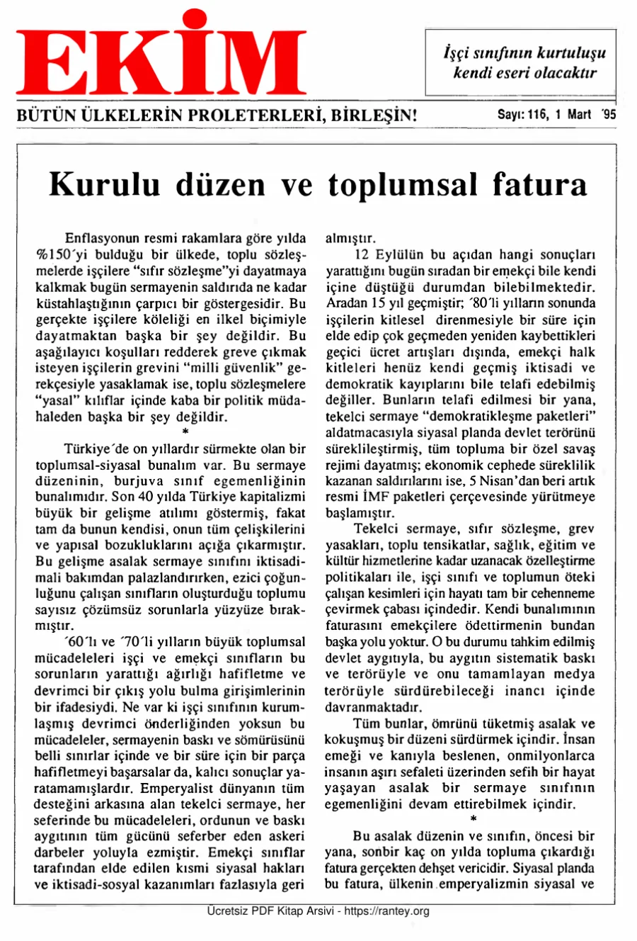 Ekim Sayı 116 - 01 Mart 1995 kapak görseli