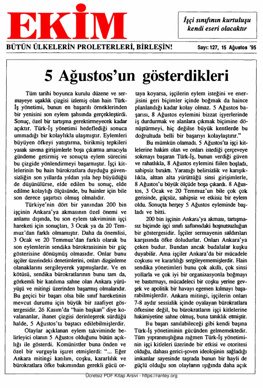 Ekim Sayı 127 - 15 Ağustos 1995 kapak görseli