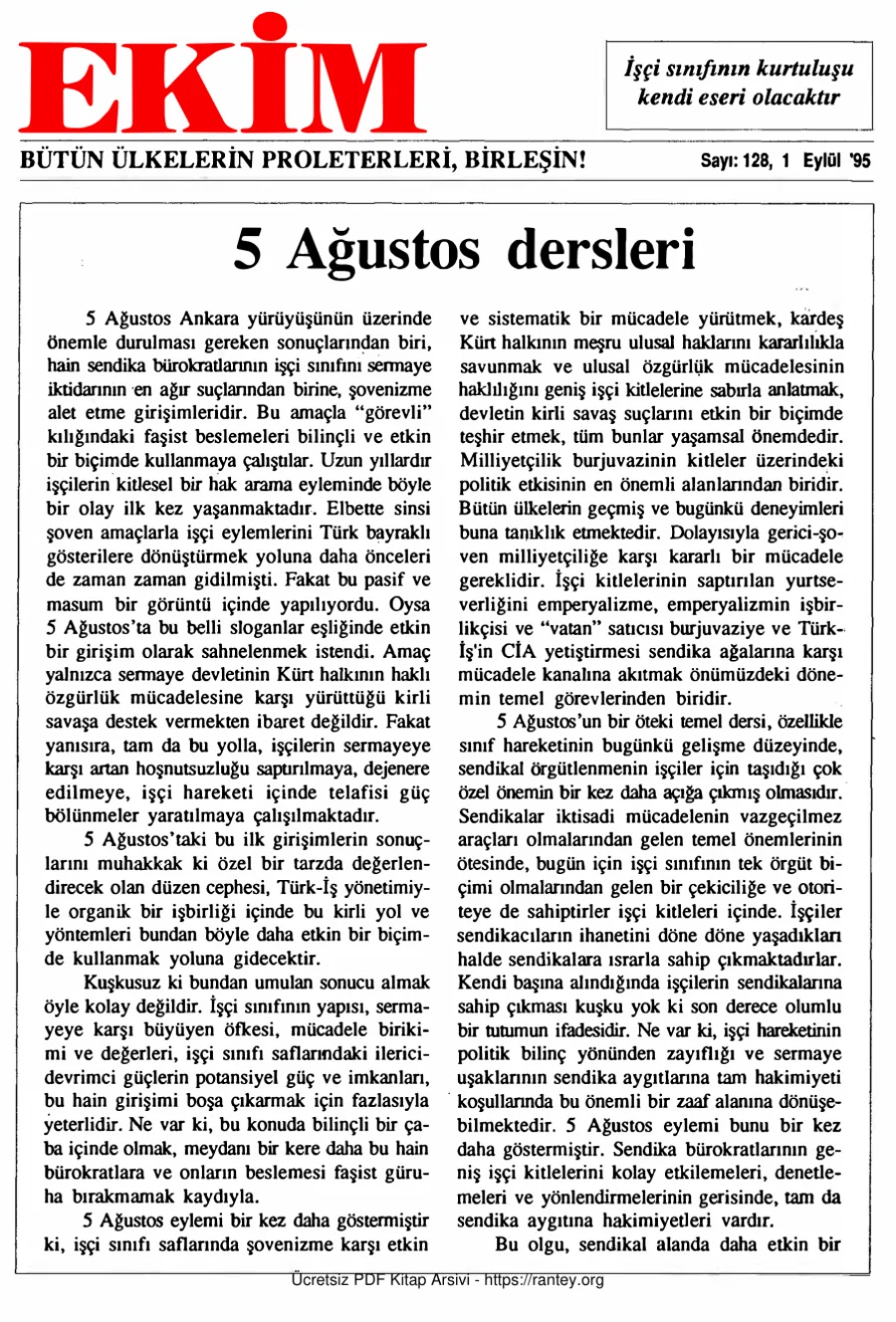 Ekim Sayı 128 - 01 Eylül 1995 kapak görseli