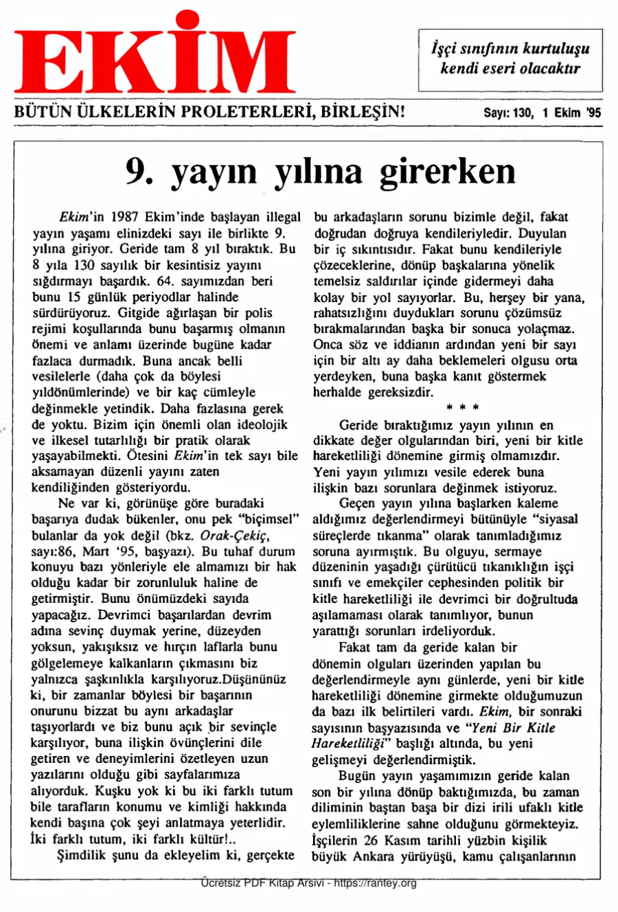 Ekim Sayı 130 - 01 Ekim 1995 kapak görseli