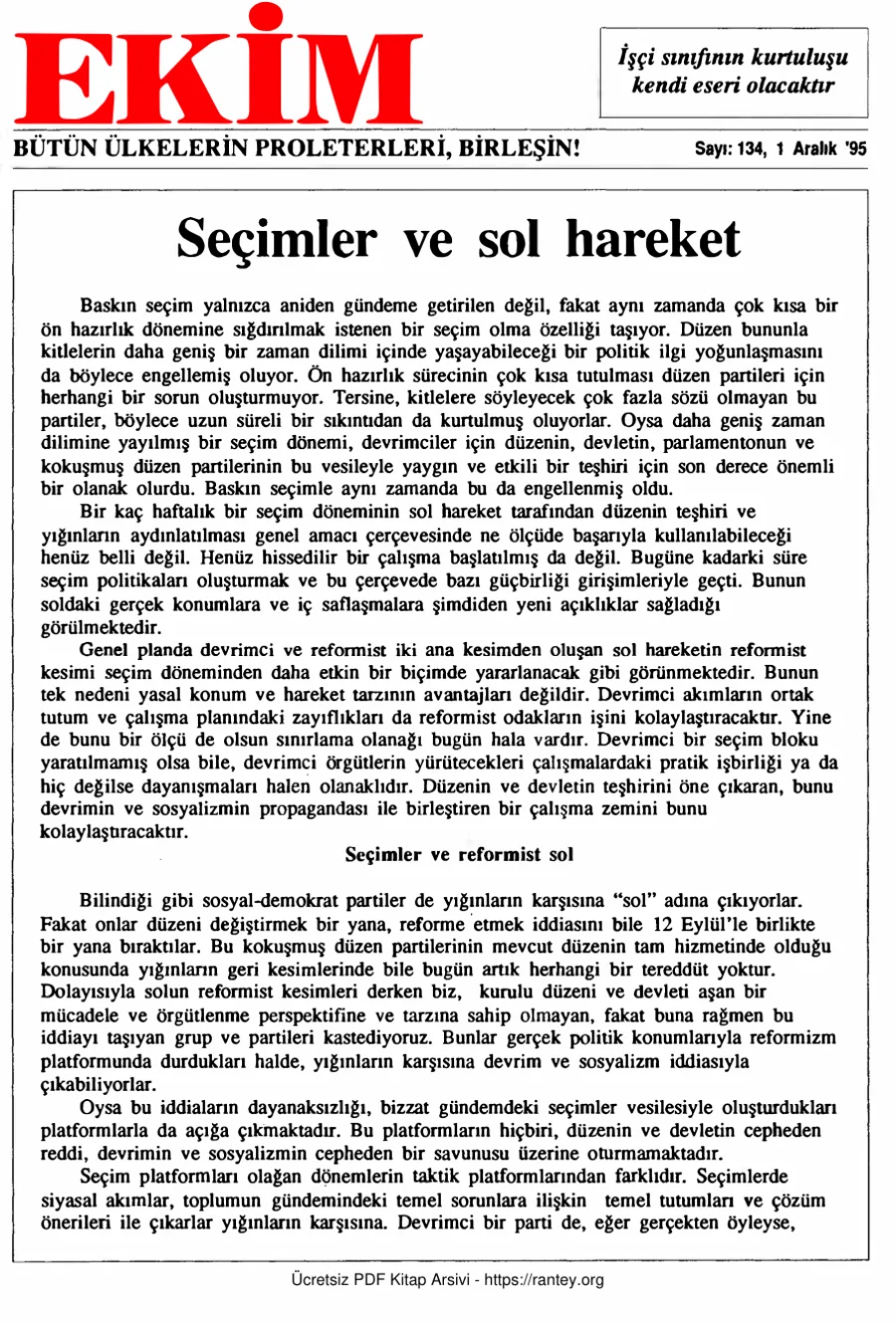 Ekim Sayı 134 - 01 Aralık 1995 kapak görseli