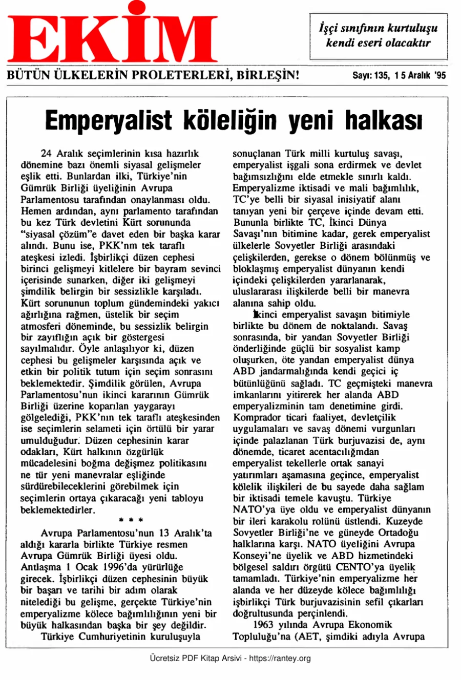 Ekim Sayı 135 - 15 Aralık 1995 kapak görseli