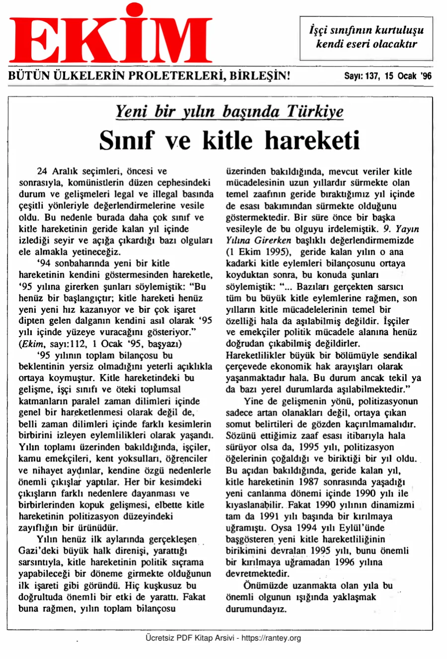 Ekim Sayı 137 - 15 Ocak 1996 kapak görseli