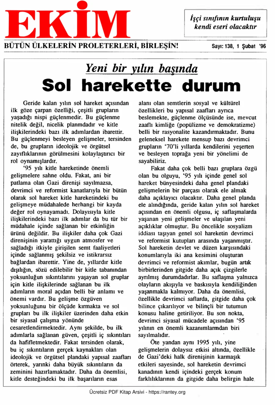 Ekim Sayı 138 - 01 Şubat 1996 kapak görseli
