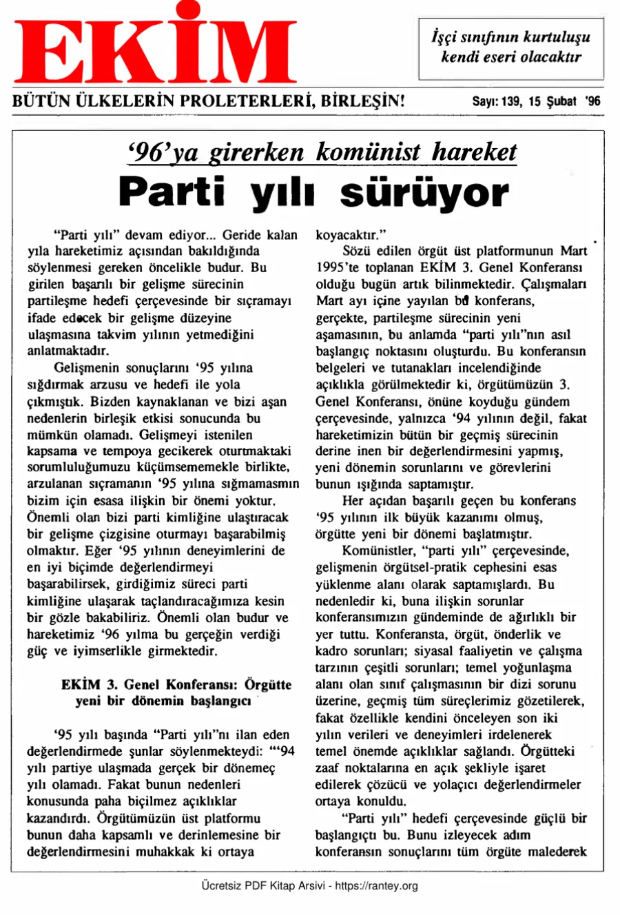 Ekim Sayı 139 - 15 Şubat 1996 kapak görseli