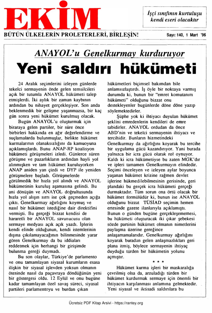 Ekim Sayı 140 - 01 Mart 1996 kapak görseli