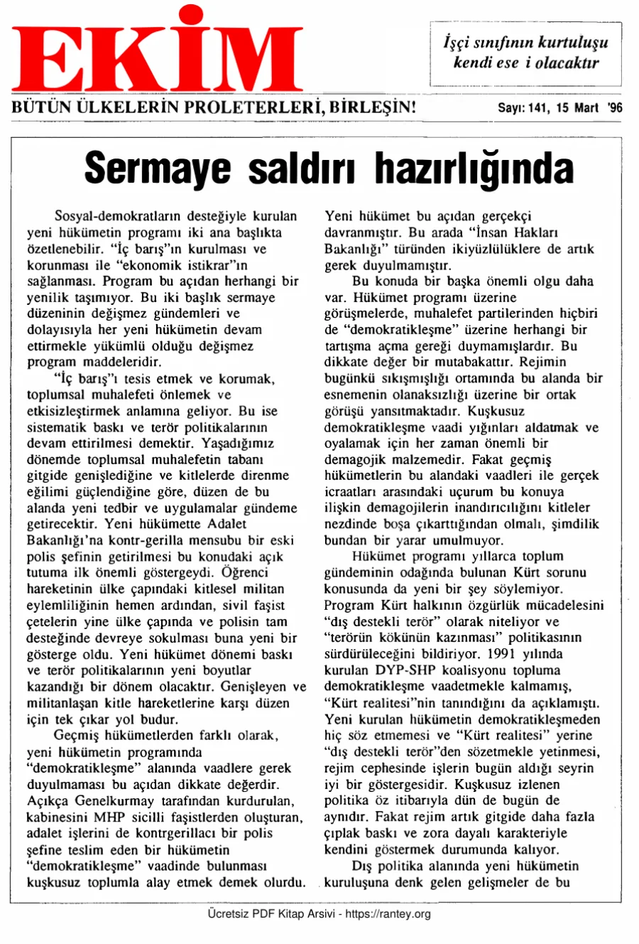 Ekim Sayı 141 - 15 Mart 1996 kapak görseli