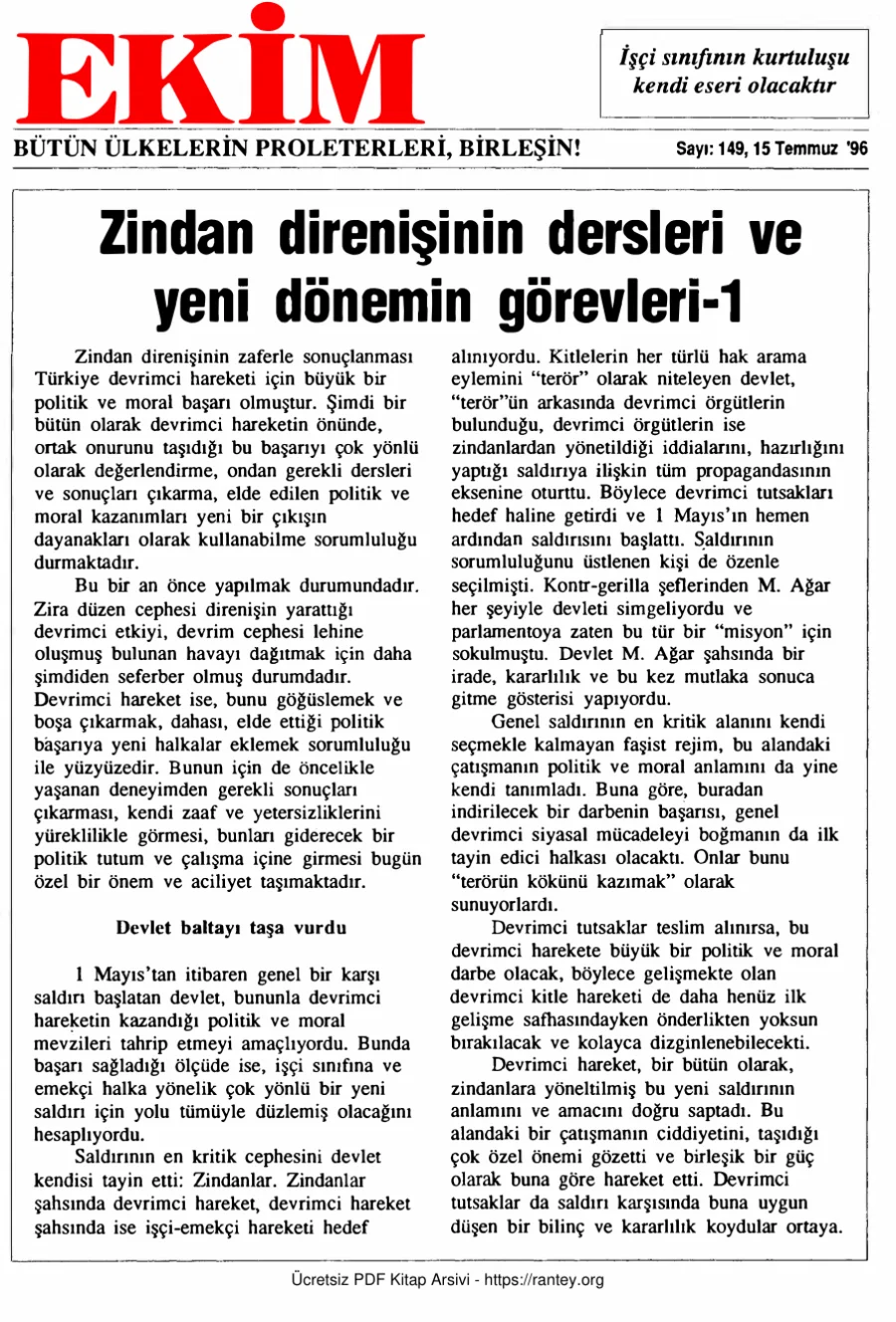 Ekim Sayı 149 - 15 Temmuz 1996 kapak görseli
