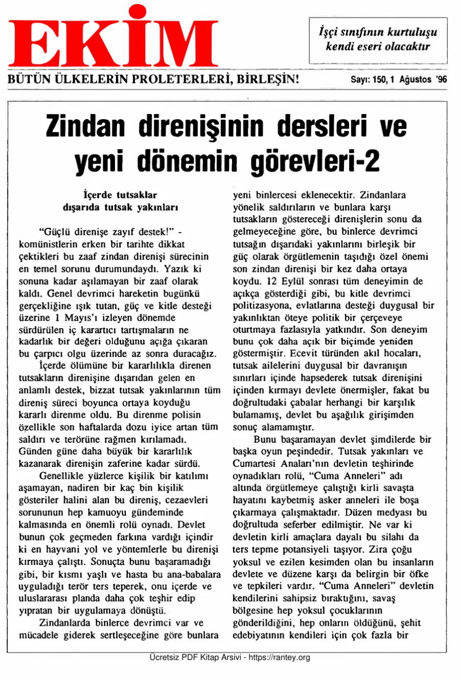 Ekim Sayı 150 - 01 Ağustos 1996 kapak görseli