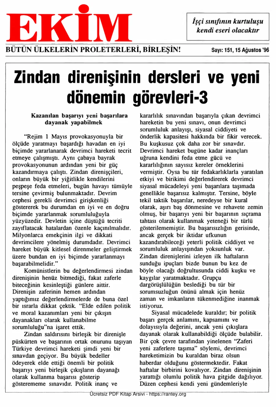 Ekim Sayı 151 - 15 Ağustos 1996 kapak görseli
