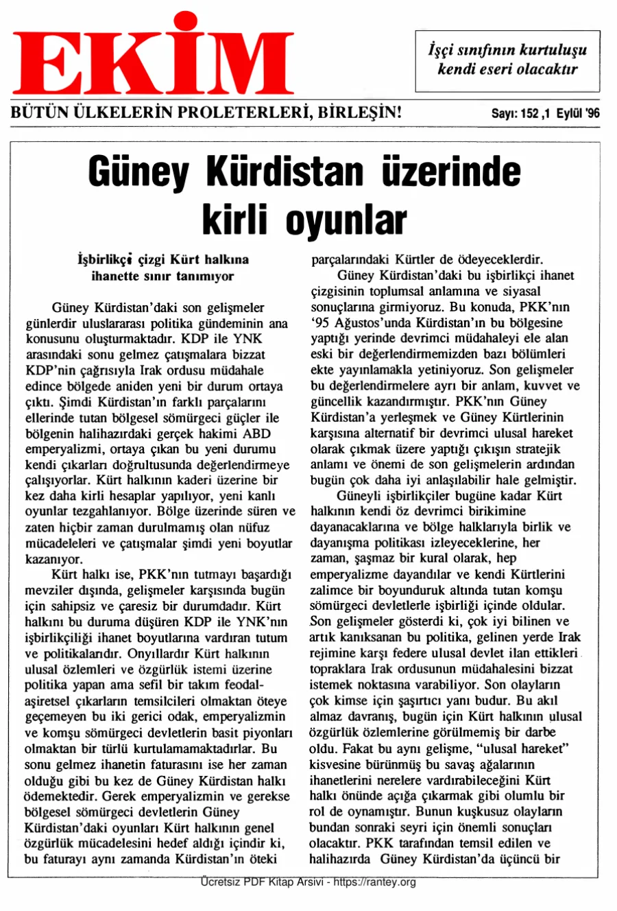 Ekim Sayı 152 - 01 Eylül 1996 kapak görseli