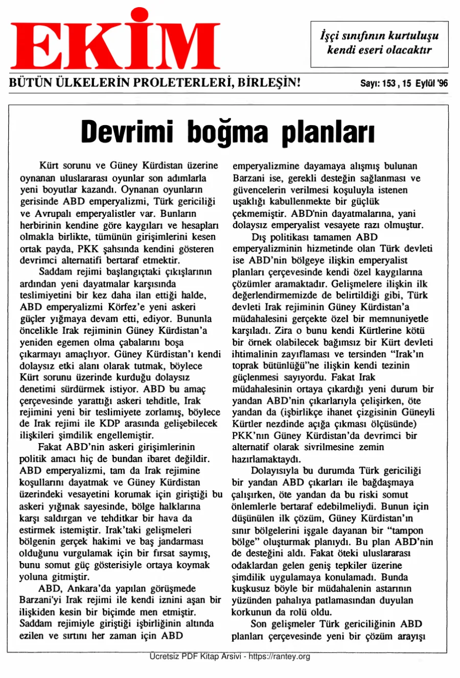 Ekim Sayı 153 - 15 Eylül 1996 kapak görseli