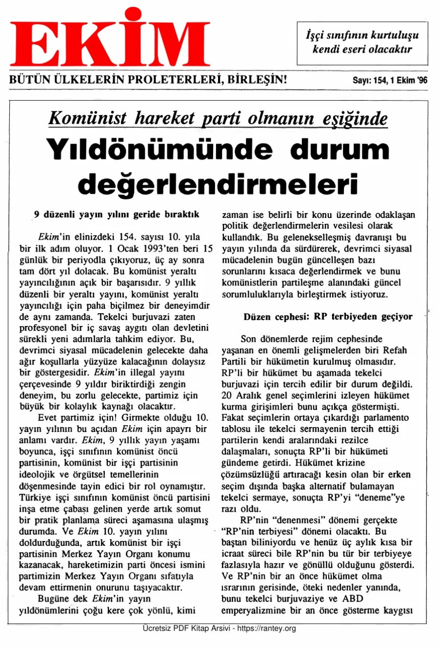 Ekim Sayı 154 - 01 Ekim 1996 kapak görseli
