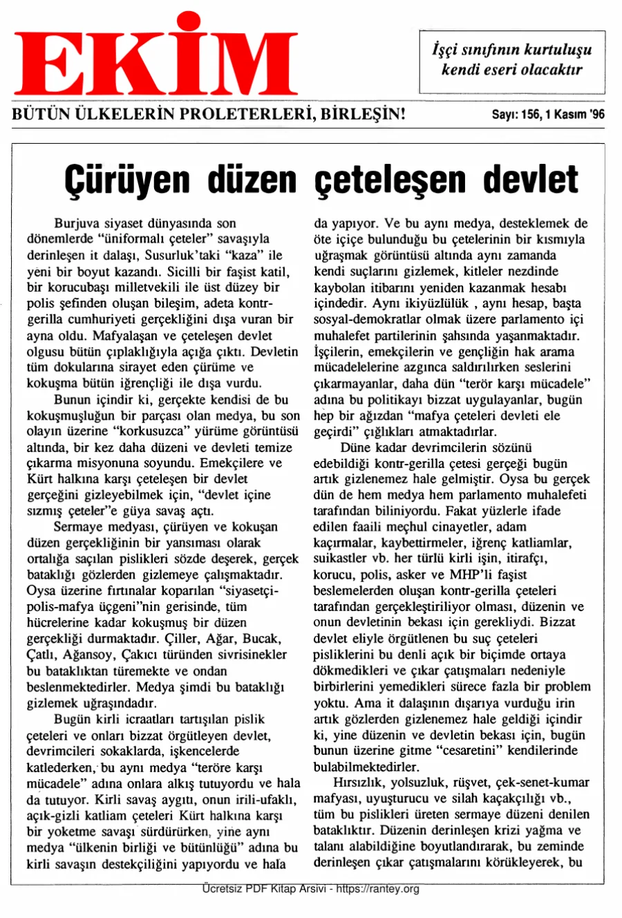 Ekim Sayı 156 - 01 Kasım 1996 kapak görseli