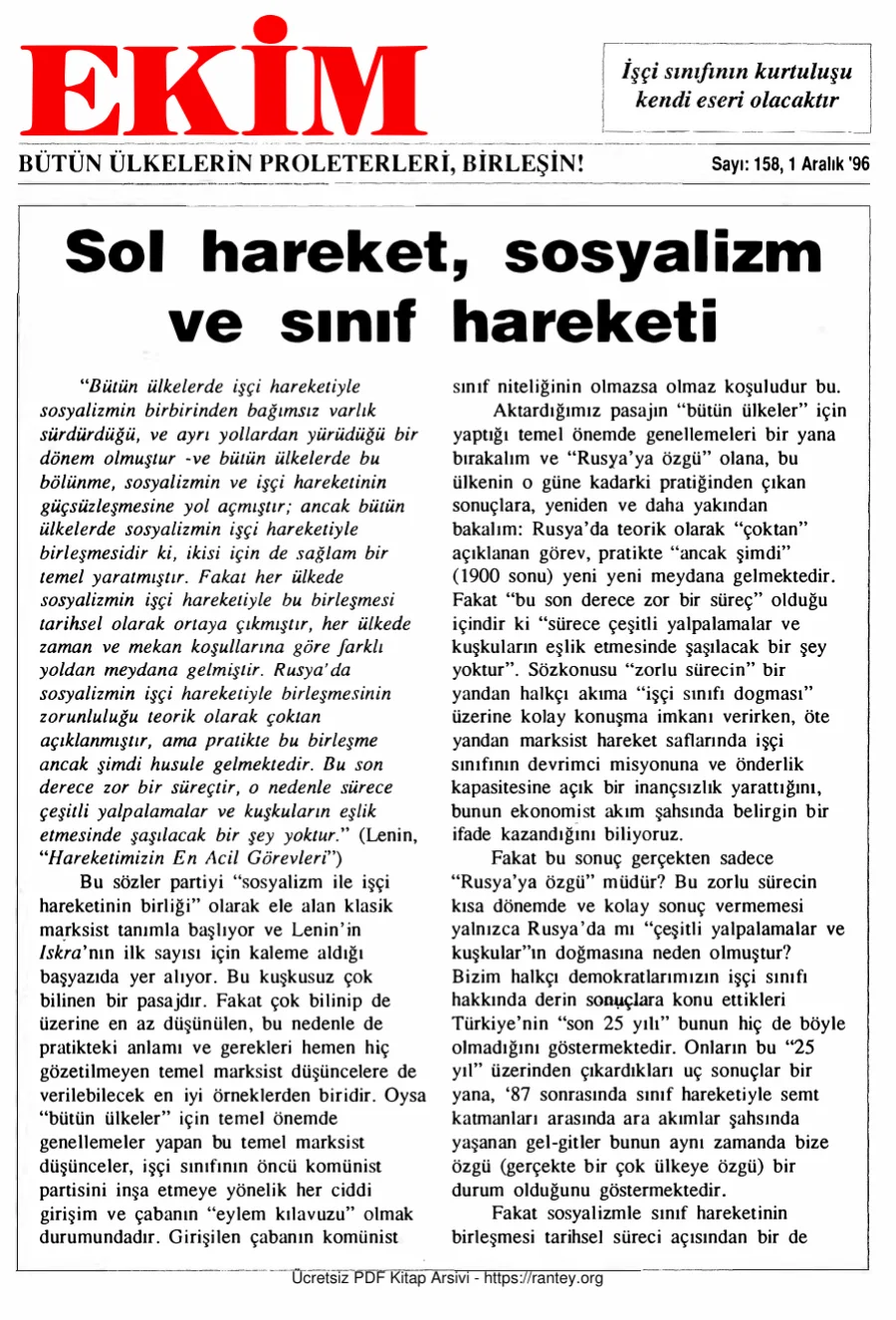 Ekim Sayı 158 - 01 Aralık 1996 kapak görseli