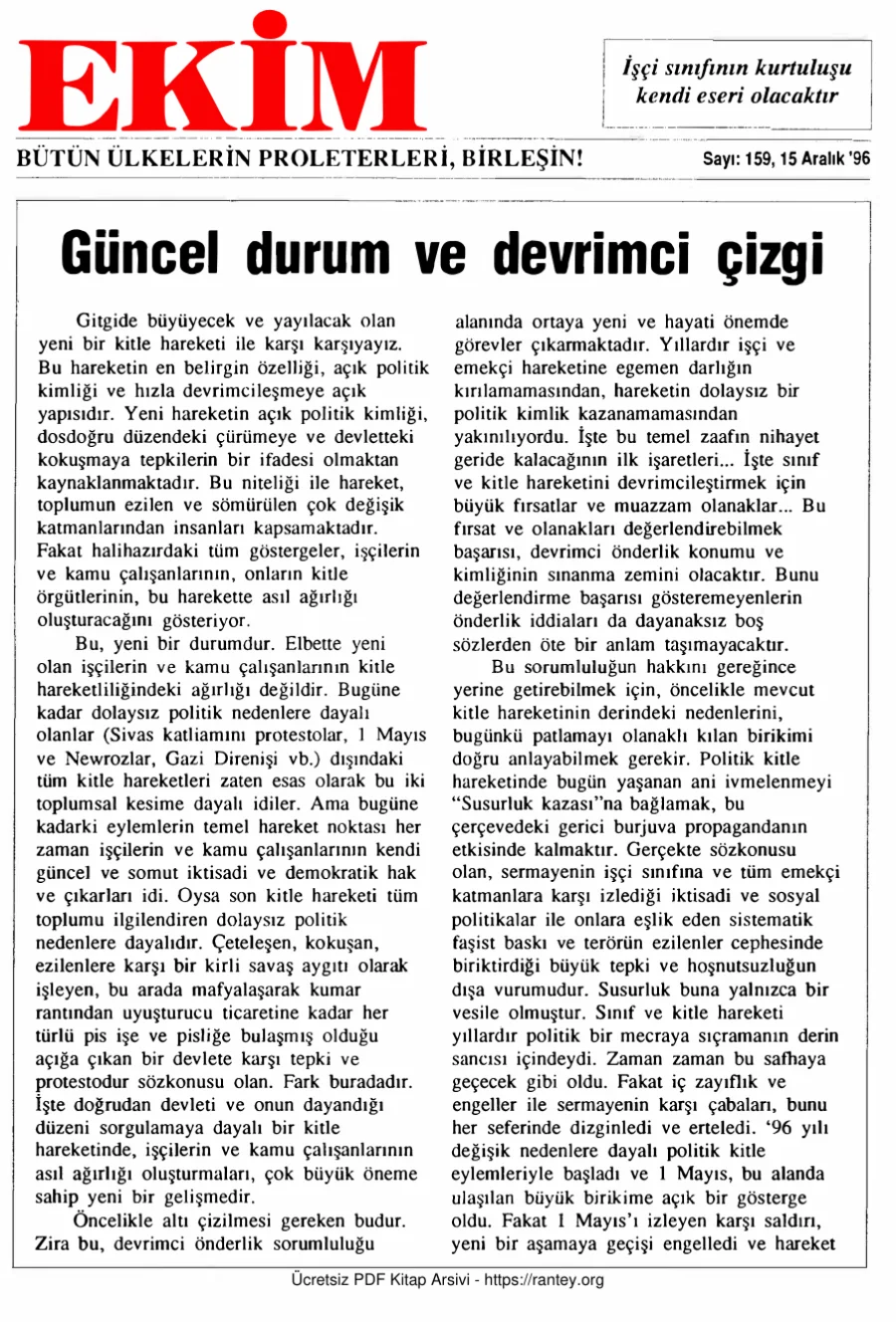 Ekim Sayı 159 - 15 Aralık 1996 kapak görseli