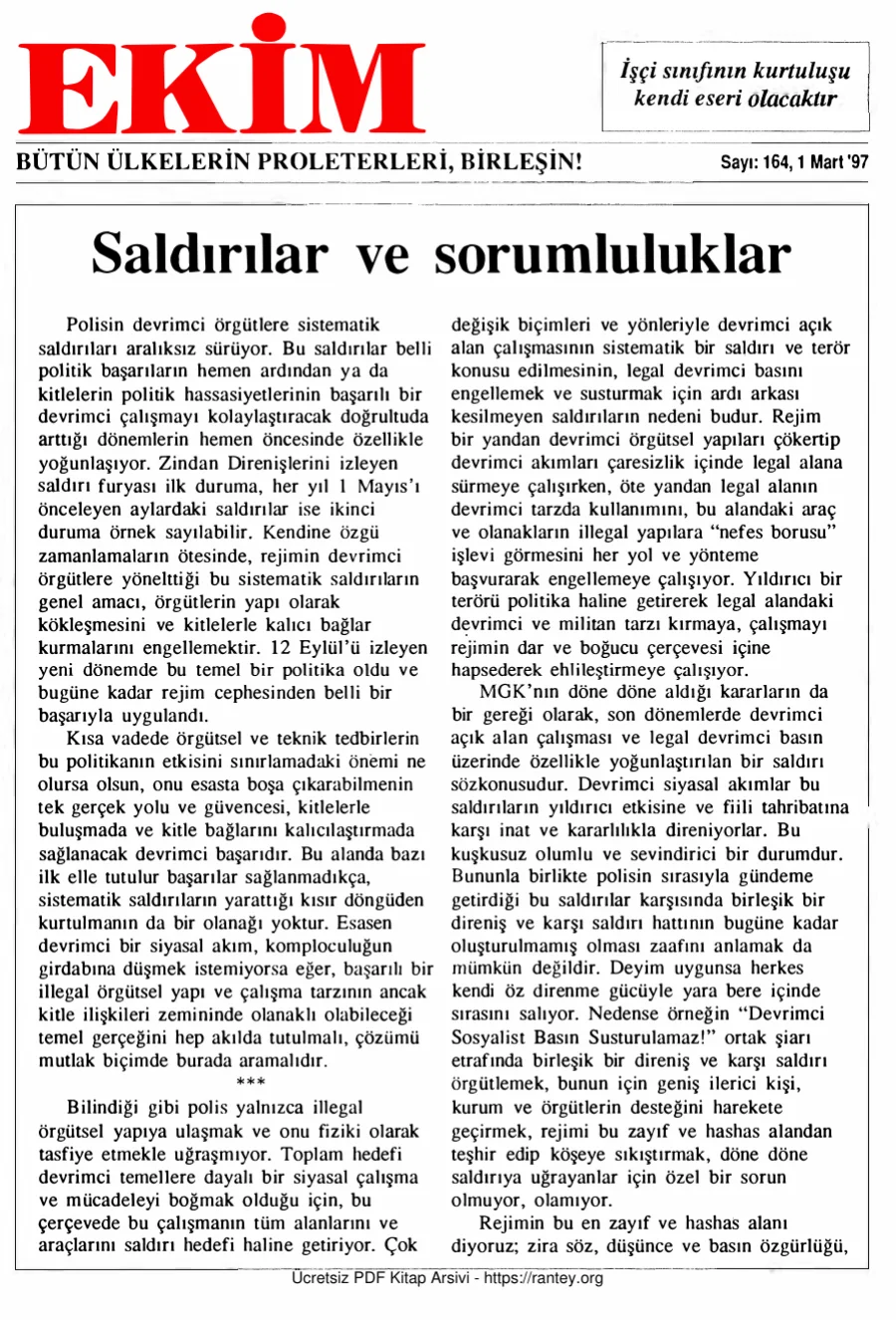 Ekim Sayı 164 - 01 Mart 1997 kapak görseli