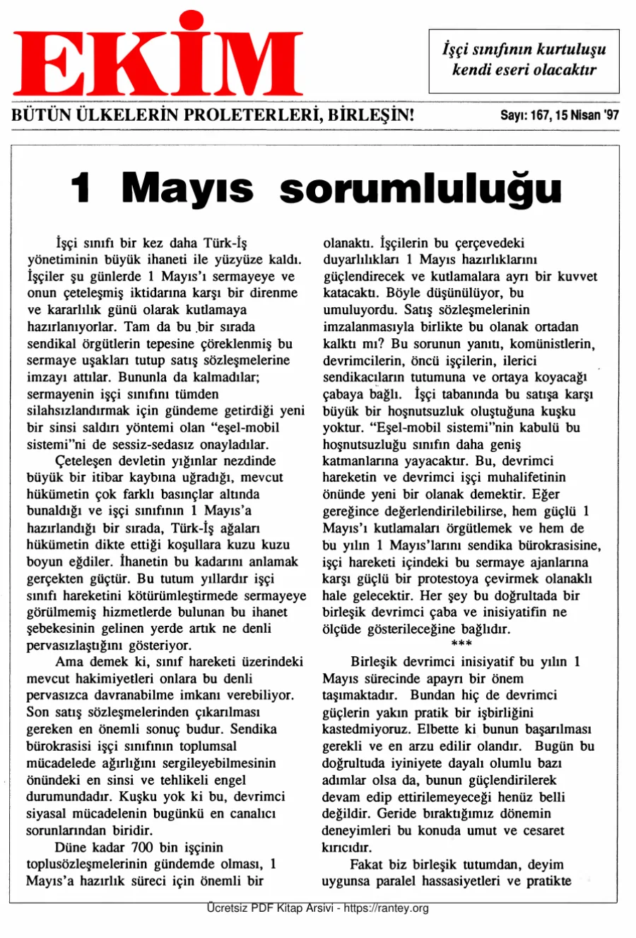 Ekim Sayı 167 - 15 Haziran 1997 kapak görseli