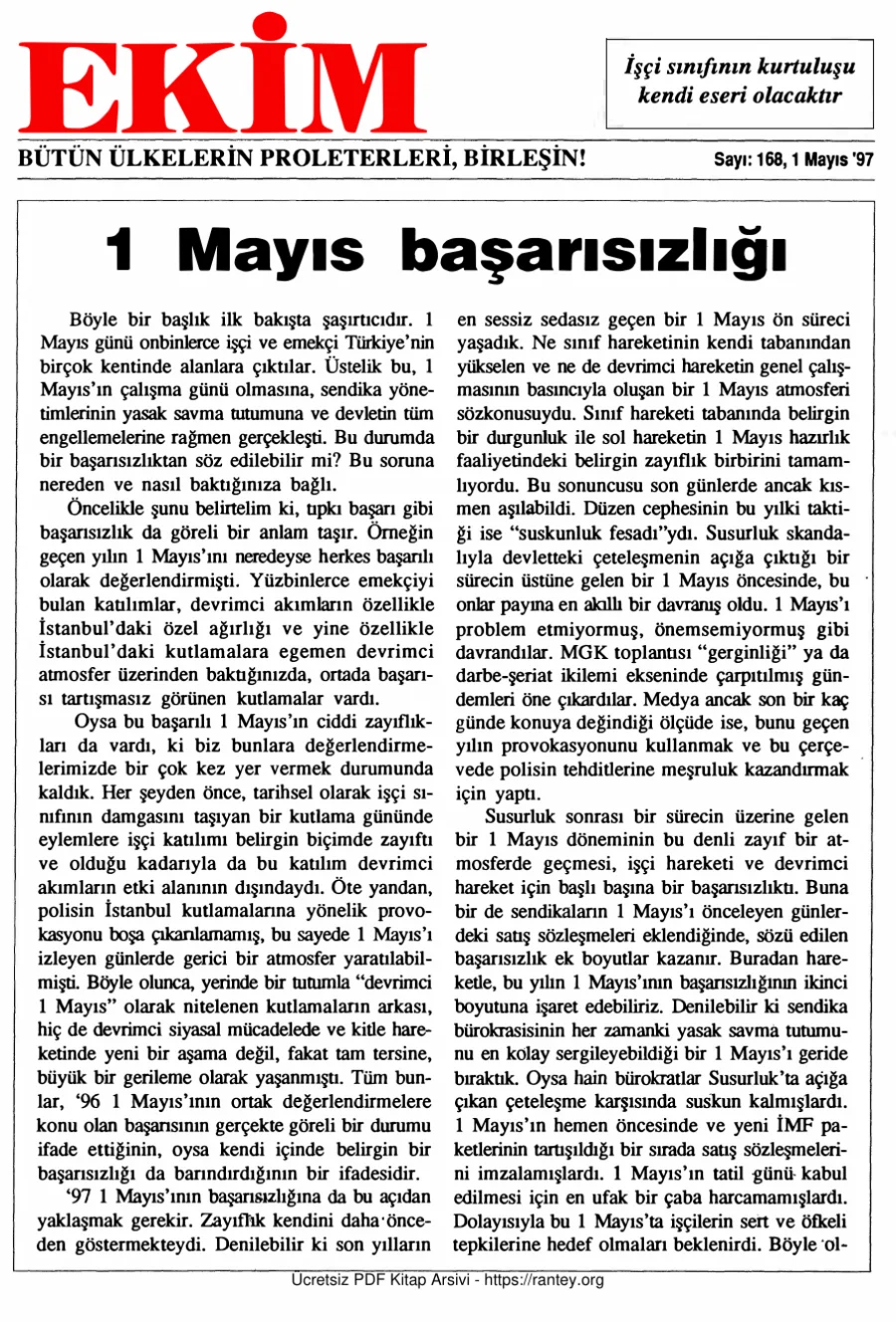 Ekim Sayı 168 - 01 Mayıs 1997 kapak görseli