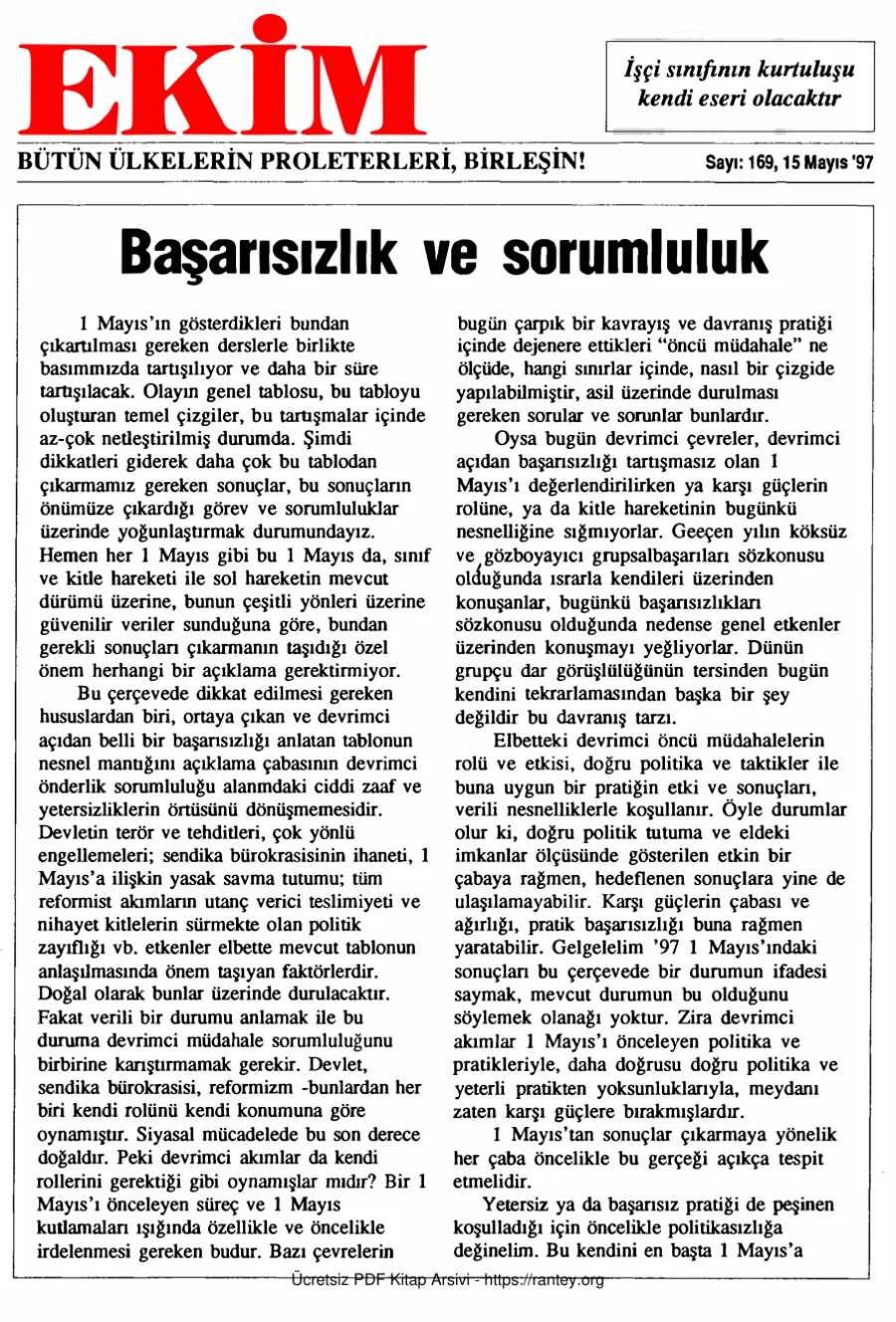 Ekim Sayı 169 - 15 Mayıs 1997 kapak görseli