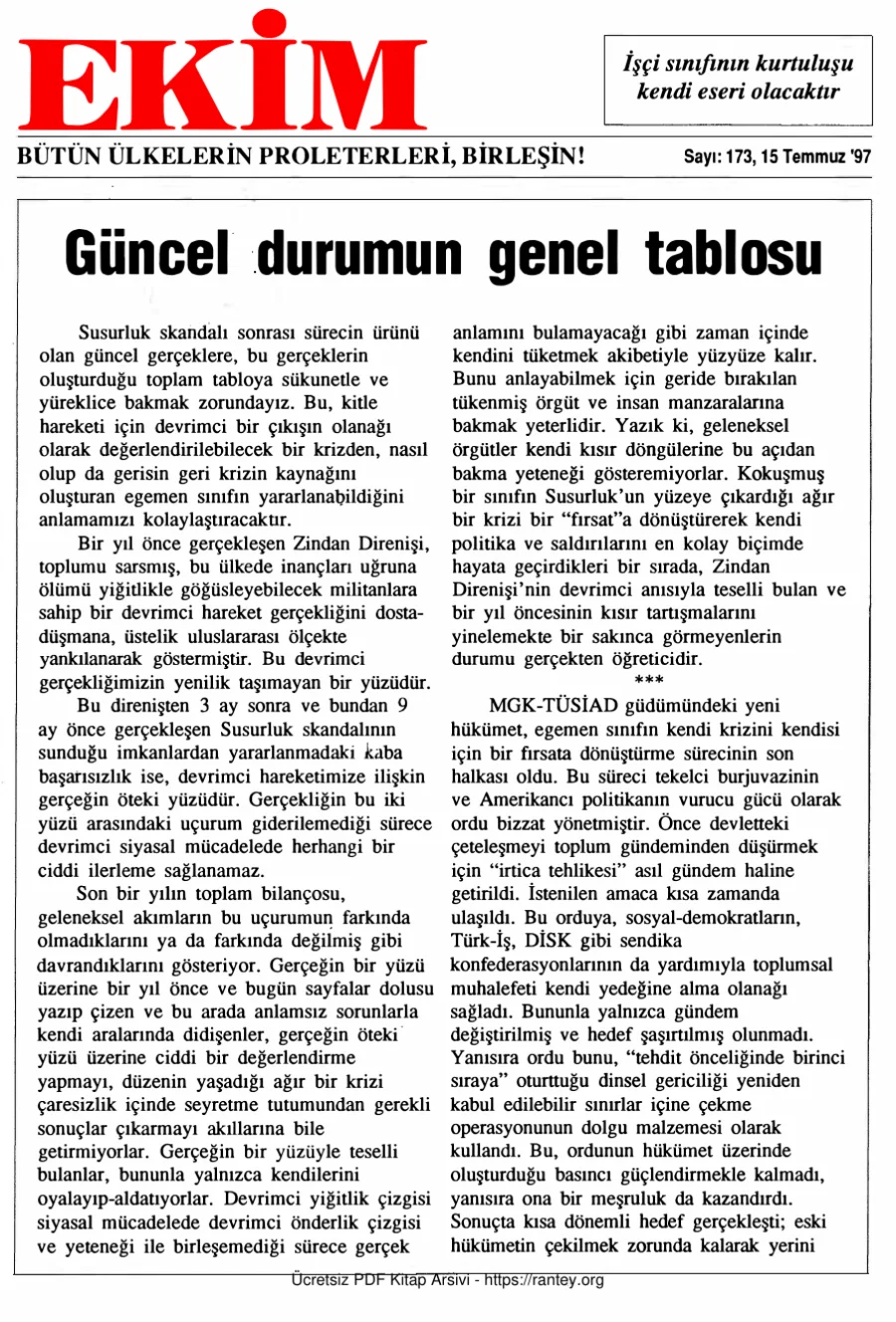 Ekim Sayı 173 - 15 Temmuz 1997 kapak görseli