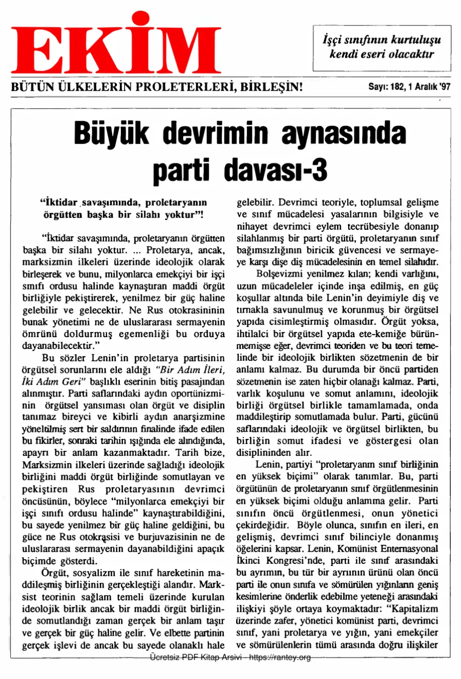 Ekim Sayı 182 - 01 Aralık 1997 kapak görseli