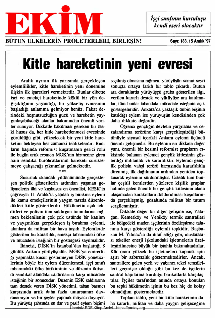 Ekim Sayı 183 - Aralık 1997 kapak görseli