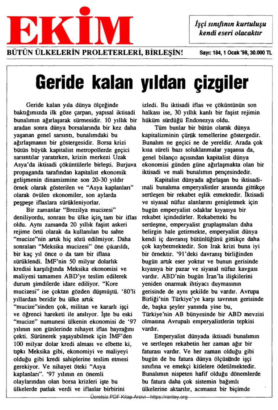 Ekim Sayı 184 - 01 Ocak 1998 kapak görseli