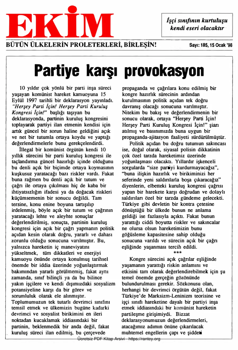 Ekim Sayı 185 - 15 Ocak 1998 kapak görseli