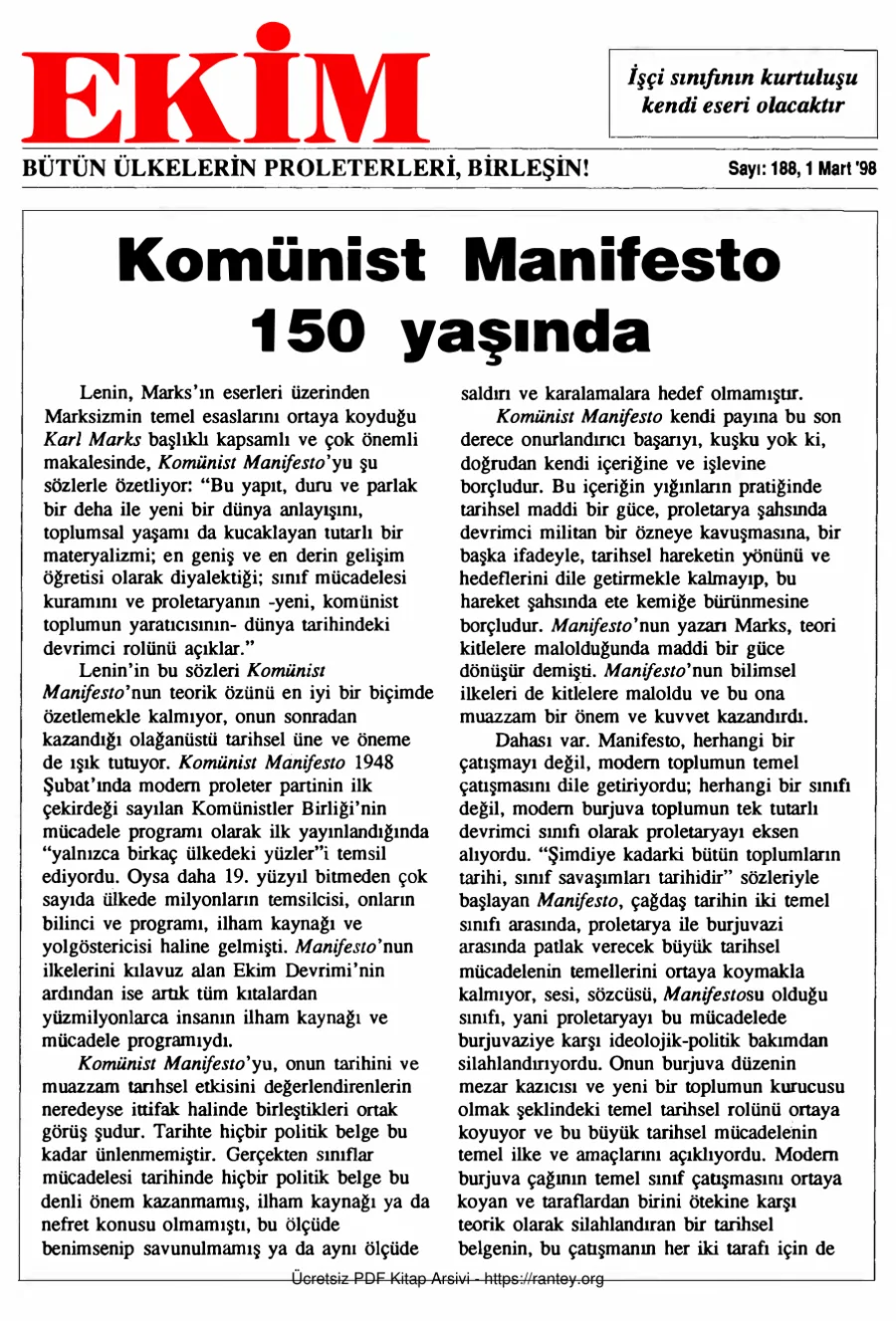 Ekim Sayı 188 - 01 Mart 1998 kapak görseli