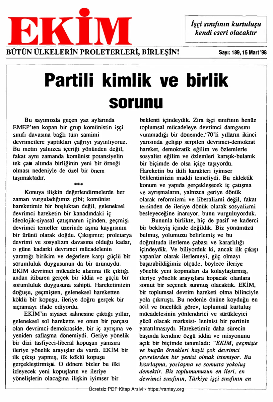 Ekim Sayı 189 - 15 Mart 1998 kapak görseli