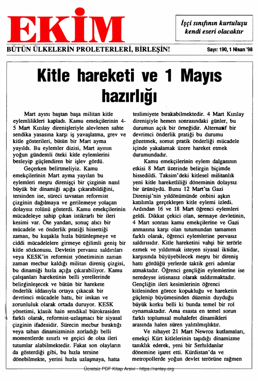Ekim Sayı 190 - 01 Nisan 1998 kapak görseli