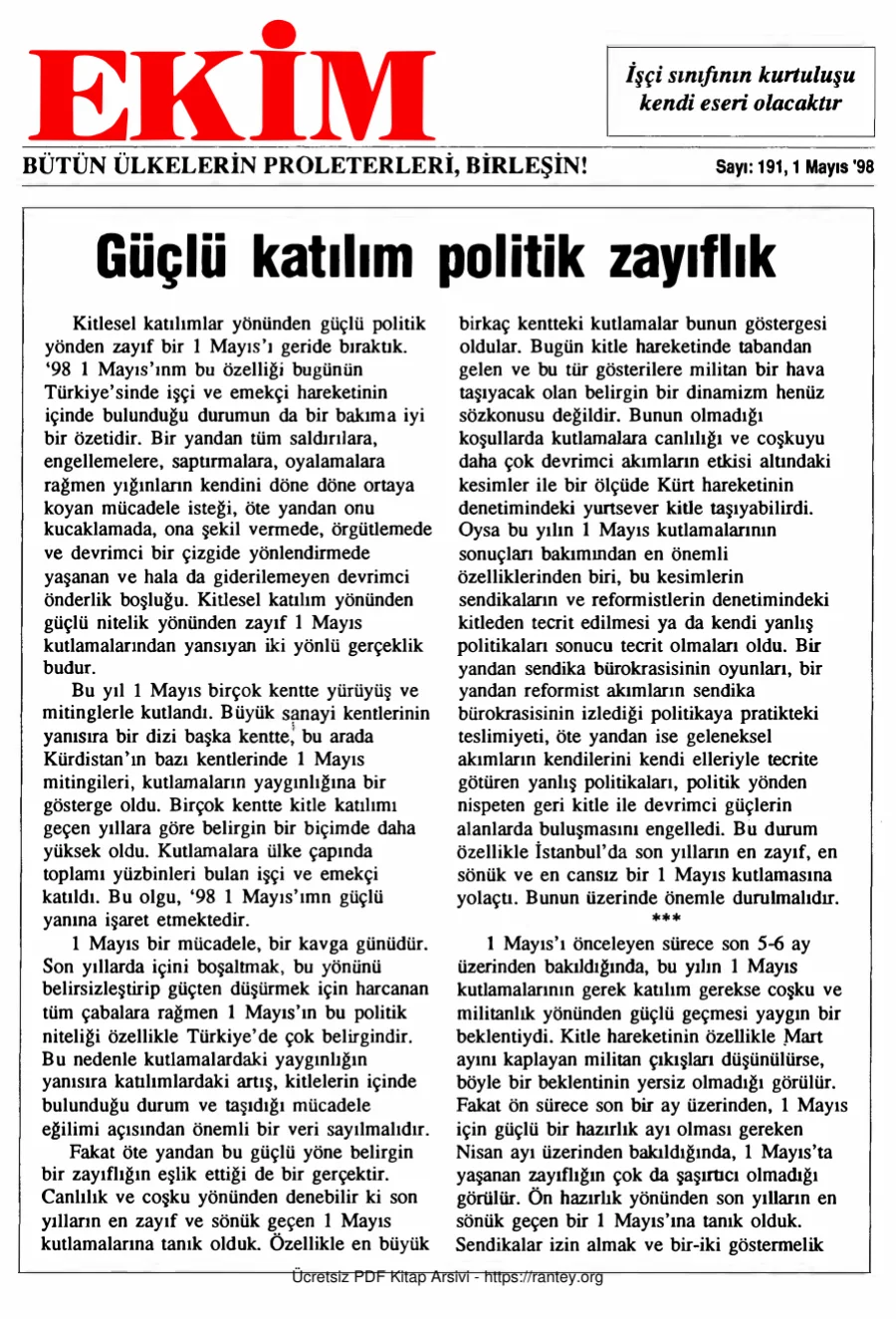 Ekim Sayı 191 - 01 Mayıs 1998 kapak görseli