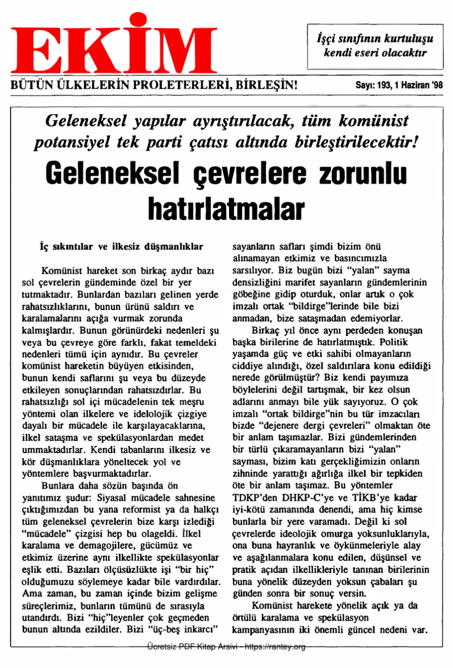 Ekim Sayı 193 - 01 Haziran 1998 kapak görseli