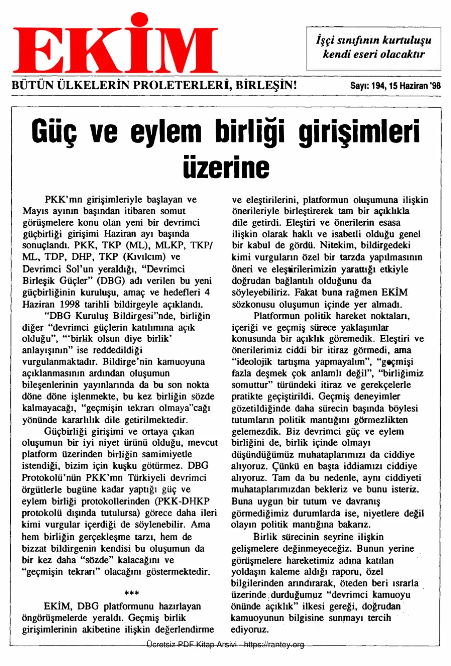 Ekim Sayı 194 - 15 Haziran 1998 kapak görseli