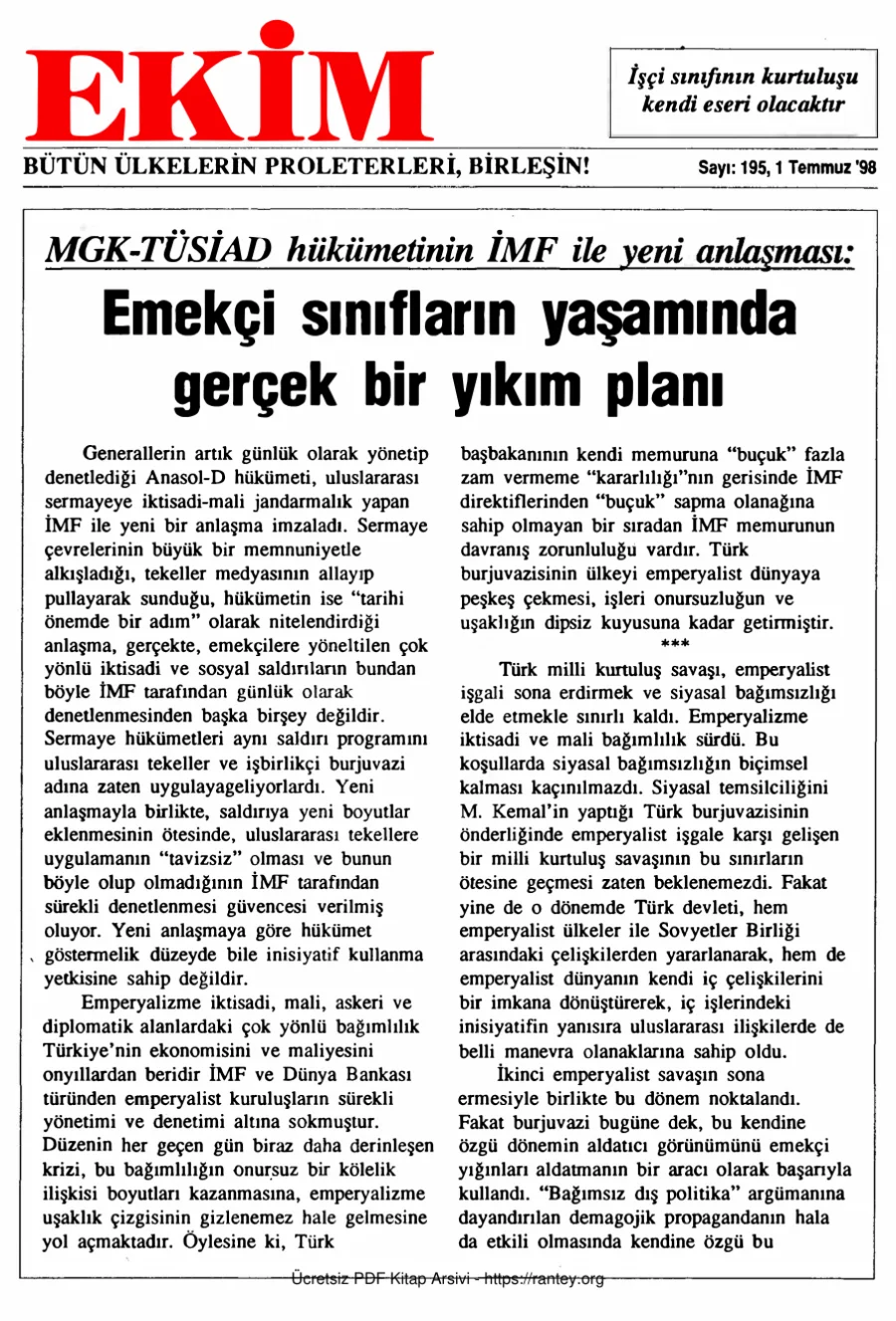 Ekim Sayı 195 - 01 Temmuz 1998 kapak görseli