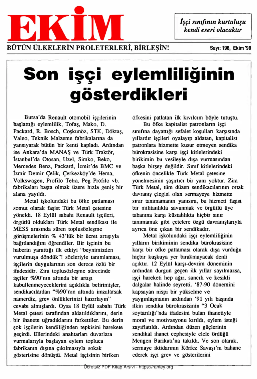 Ekim Sayı 198 - Ekim 1998 kapak görseli