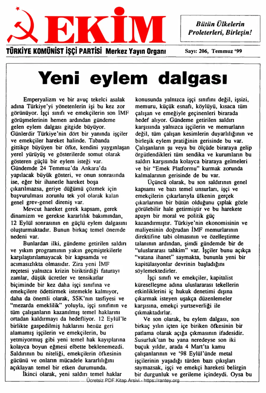 Ekim Sayı 206 - Temmuz 1999 kapak görseli