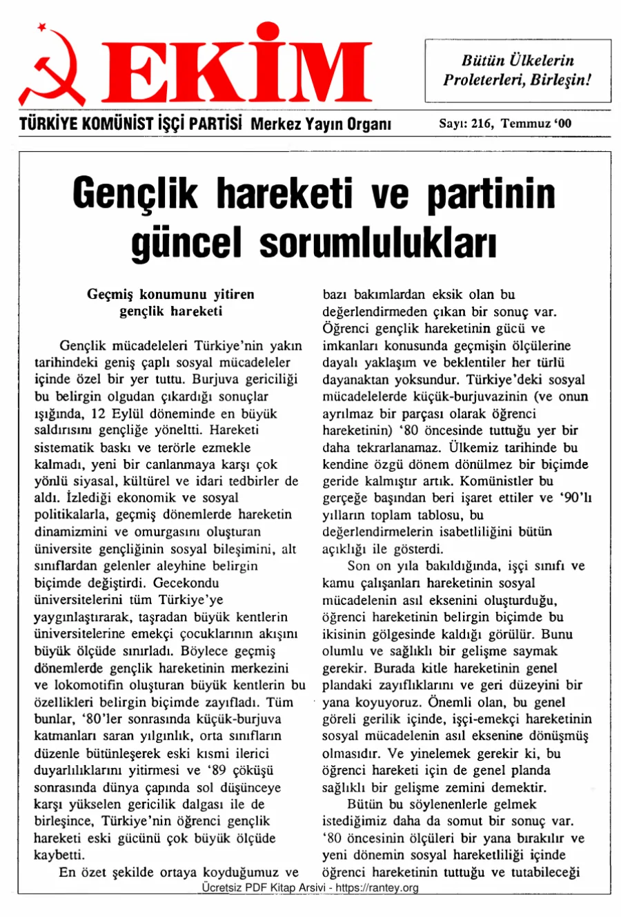 Ekim Sayı 216 - Temmuz 2000 kapak görseli