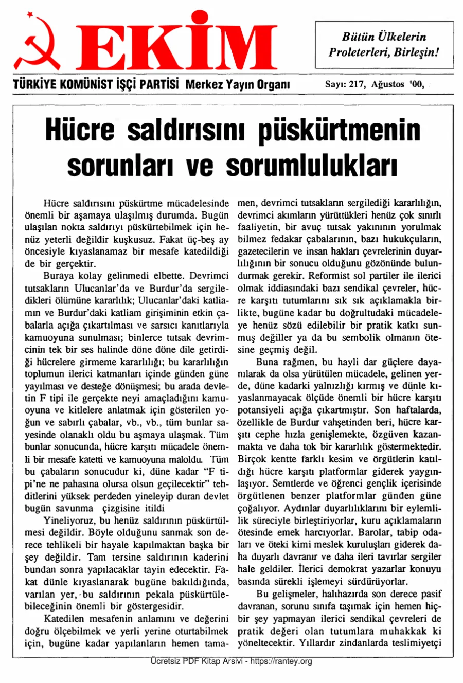 Ekim Sayı 217 - Ağustos 2000 kapak görseli