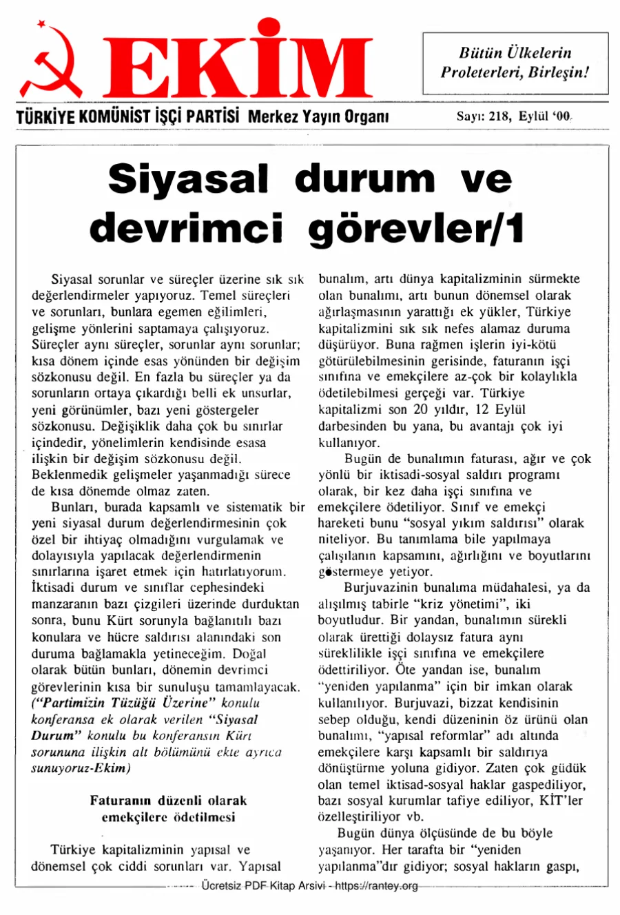 Ekim Sayı 218 - Eylül 2000 kapak görseli