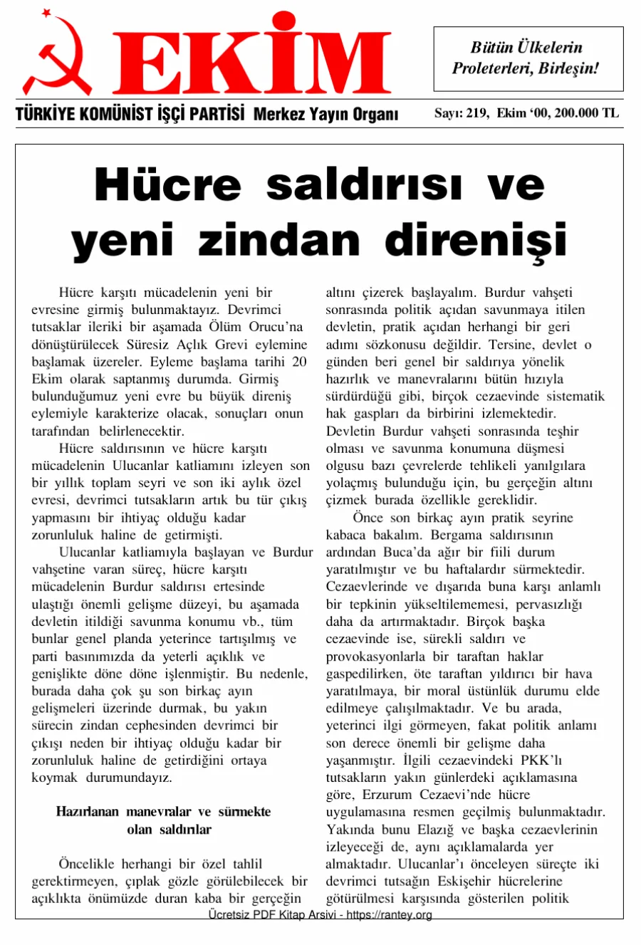 Ekim Sayı 219 - Ekim 2000 kapak görseli