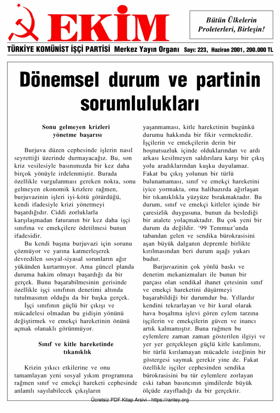 Ekim Sayı 223 - Haziran 2001 kapak görseli